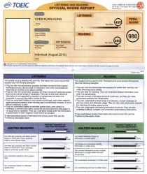 Jennifer 多益考試980分 成績單